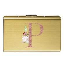 1 pieza Estuche de tarjeta delgado con diseño de iniciales de letra de A a Z en color oro rosa, cartera minimalista fina de metal de aluminio, organizador de tarjetas, tarjetero, billetera para hombres y mujeres, protector RFID