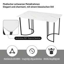 Sweiko Mesa de jantar (140x80x75 cm, apenas mesa), mesa de cozinha retangular, mesa de jantar em mármore, pernas de metal - Preto - Ver 5