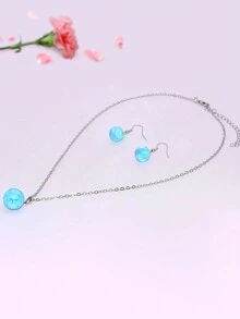 Conjunto elegante de collar y aretes de cielo azul y nubes blancas para mujeres - Collar+pendientes - Ver 11