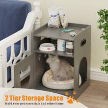 Arenero para gatos con luces LED, mueble escondite para caja de arena, mesa auxiliar para gatos con estantes de marco de madera, decoración de casa de mascotas con mesilla de noche ocultando el baño o dormitorio - Gris - Ver 5