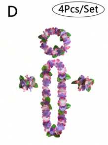 1 set de guirnaldas de flores hawaianas, collar de leis hawaiano, collar de guirnalda de Hawái, recuerdos de fiesta con tema de flores tropicales de Hawái, flores de hibisco tropical para fiestas de piscina de verano y fiestas con tema de Hawái, para decoración DIY y disfraces - Estilo D - Ver 2