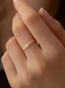 1 件十二生辰石方晶锆石戒指,女士 S925 纯银精致女士珠宝礼物约会礼物 - 金色 - 查看 6