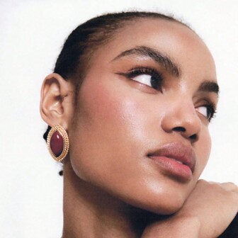 1 Pair Vintage Girls Statement Hypoallergenic Stainless Steel Gold Oval Agate Stone Earrings