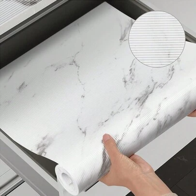 1 Roll Marble Shelf Liner For Kitchen Cabinets Non-Adhesive Drawer Liners Refrigerator Liner Non Slip Cabinet Liners For Shelves EVA Waterproof Cupboard Liner For Bathroom Kitchen Pantry