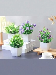 4 件盆栽人造迷你植物，小型假花，适合家居装饰，室内使用 - 适用于窗户、浴室、墙壁、书桌、办公室、厨房、农场、情人节派对装饰、情人节、生日毕业礼物、花园装饰、户外植物、园艺、假花 - 多色 - 查看 4