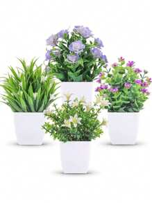 4 件盆栽人造迷你植物，小型假花，适合家居装饰，室内使用 - 适用于窗户、浴室、墙壁、书桌、办公室、厨房、农场、情人节派对装饰、情人节、生日毕业礼物、花园装饰、户外植物、园艺、假花 - 多色 - 查看 1