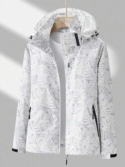 Chaqueta deportiva de manga larga para mujer con estampado de plantas tropicales, chaqueta deportiva para mujer para uso en exteriores.