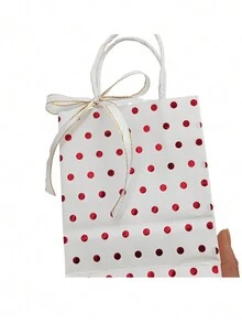 6入組有金點的牛皮紙禮物袋，帶有緞帶裝飾，簡約購物商品和禮物包裝袋 - 彩色 - 查看 8