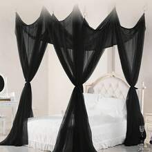 4 Corners Post Bed Canopy Curtain Mosquito Net Or Frame Single Double King - Black - View 1