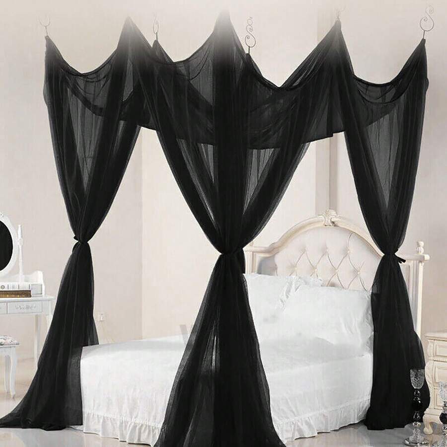4 Corners Post Bed Canopy Curtain Mosquito Net Or Frame Single Double King - Black - View 1