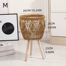 1pc Woven Flower Pot Rack Imitation Rattan Floor-Standing Shelving Unit For Living Room And Balcony, Indoor Bamboo Woven Flower Basket Plant Holder