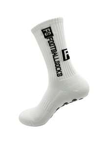 3 双防滑中筒足球袜，适合蹦床、跑步、徒步、健身、棒球、篮球、网球，透气速干运动袜，欧码 39-45 - 白色 - 查看 4