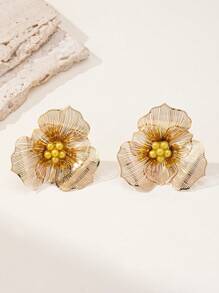 1 对夸张双层花朵和人造珍珠耳钉，具有立体效果，欧美风格，情人节、妈妈、母亲、母亲节、礼物 - 花朵耳環 - 查看 9