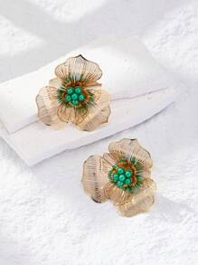 1 对夸张双层花朵和人造珍珠耳钉，具有立体效果，欧美风格，情人节、妈妈、母亲、母亲节、礼物 - 花朵耳環 - 查看 8