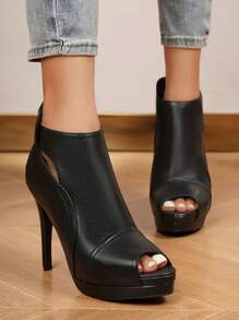 2024 Châu Âu Và Mỹ Mới Mùa Xuân/Mùa Thu Nữ Giày Sandal Cao Gót Mũi Tròn Peep-Toe Có Khóa Kéo Sau Lưng, giày Cao Gót Màu Hồng Rỗng Gợi Cảm - màu đen - Xem 6