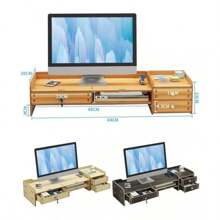 1 pieza Estante elevador de monitor de escritorio, organizador de escritorio de oficina para pantalla de computadora,Soporte Elevador De Metal Para Monitor Con Cajón Organizado,Soporte de escritorio multifuncional, soporte de escritorio apilable de varias capas, combinación libre de material de oficina, cómodo, Para Monitor De Computadora,Soporte de Madera para Monitor Laptop Multiusos Oficina Escritorio Organización,Esta mesa de almacenamiento de escritorio tiene una apariencia simple y una gran practicidad. El escritorio se puede usar para colocar computadoras de escritorio, portátiles, libros y otros artículos. Viene con tres cajones pequeños que pueden ayudarlo a almacenar artículos pequeños. Hay una pequeña rejilla en el medio que también puede almacenar cuadernos y notas adhesivas. Esta práctica mesa puede ayudarlo a optimizar el espacio del escritorio y mejorar la eficiencia de uso. - madera de cereza - Ver 3