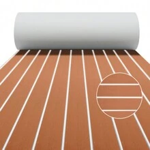 1入組船墊EVA發泡橡膠甲板套裝，適用於遊艇甲板，14.96" X 94.48" (38cm X 240cm)，可自行黏貼，防水防滑，適用於戶外遊艇、皮艇、單板滑雪、RV野營車、游泳池、花園等 - 38x240CM - 棕色加白色接縫 - 查看 1