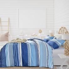 2/3 Pcs Blue And White Multi-Patterned Stripe Patchwork Print Comforter Set, Modern Soft Luxury High-Quality Lightweight Microfiber Bedding, Low Allergenicity And Good Breathability, Suitable For All Seasons Of Spring, Summer, Autumn, And Winter. Double Sided Design, Can Be Hand Washed, Dry Cleaned, Or Machine Washed,