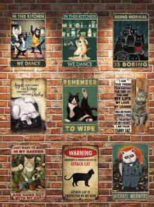 1pc 12x8 Inches Tin Sign Funny Cat, In This Kitchen We Dance   Vintage Poster, Love Cooking Vintage Poster, Love Cat Vintage Poster, Cat Cooking Lovers Gift, Funny Retro Kitchen Metal Sign