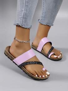 2022 Summer New Women's Purple Casual Flat Sandals With Toe Poet - Pink - View 2