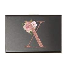 1 tarjetero delgado de oro rosa con nombre inicial de la A a la Z, billetera con patrón de identificación, billetera delgada de metal de aluminio, caja para tarjetas bancarias, monedero para hombres, organizador de tarjetas de metal, billetera con tarjetero, tarjetero de negocios, tarjetero para mujeres y hombres, billetera mini para tarjetas, billetera RFID - Negro - Ver 26