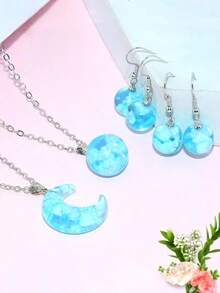 Conjunto elegante de collar y aretes de cielo azul y nubes blancas para mujeres - Collar+pendientes - Ver 3