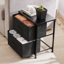 Nightstand With 2 Storage Drawers, 20" Height Small Furniture End Table, Wooden Top Fabric Cabinet Night Stand Mini Dresser,Black Halloween Decorations Halloween Costumes Autumn Decor Festival Decor