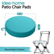 Idee-Home Outdoor Bistro Chair Cushions, 3" Thick Round Seat Cushions Set Of 4 With Ties, 15"X15"X 3" Waterproof Round Patio Chair Cushions For Outdoor Furniture, Round Chair Pads For Garden