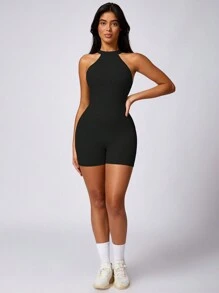MASKERT Women's Yoga Jumpsuit Exercise Short Sleeved Sports Jumpsuit Quick Drying High Elasticity Jumpsuit