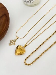 1 chiếc dây chuyền trái tim thiết kế đơn giản, tinh tế, chống thấm nước, mạ vàng 18K, dành cho nữ, trang trí bằng đá Rhinestone, ngày lễ tình nhân, mẹ, mẹ, ngày của mẹ, quà tặng - Nhiều dây chuyền - Xem 11