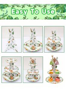 1pc 3-Tier Jungle Animal Paper Cupcake Stand, Suitable For Baby Shower, Birthday Party Decoration, Cardboard Cupcake Holder, Cupcake Tower, Fit For Wild Theme Party, Christmas And More - Multicolor - View 5