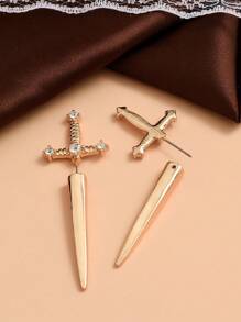 1pair Fashionable Gothic Front Back Crossed Swords Shaped Earrings - Sword - View 5