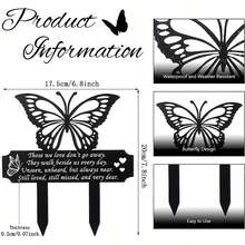 Bút đánh dấu mộ chống nắng bằng acrylic tùy chỉnh/Trang trí/Mảng tưởng niệm/Bảng hiệu chôn cất con người/Cọc vườn bướm ngoài trời (Thiết kế hình bướm), 1 cái - Đen và trắng - Xem 3