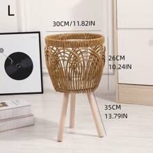 1pc Woven Flower Pot Rack Imitation Rattan Floor-Standing Shelving Unit For Living Room And Balcony, Indoor Bamboo Woven Flower Basket Plant Holder