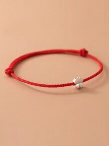 HuooNew 1 pièce Bracelet tressé en corde rouge avec charm trèfle simple en argent sterling 925, ajustable, convient pour un port quotidien