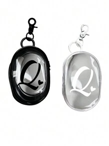 2pcs Portable Mini Transparent Zipper Storage Bags, Letter & Heart Design, Couple Hanging Pouches, Small Multi-Functional Storage Bags For Earphones, Chargers, Keychains, Transparent Travel Accessories, Black & White, Compact & Elegant, Suitable For Small Items, Cables, Bracelets, Cosmetics (1 Black + 1 White) (Zipper Style & Color Random, Ring Style & Size Random), Backpack Accessories, Back To School Supplies - Multicolor - View 15