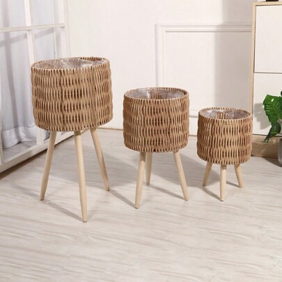 1pc Nordic Handwoven Flower Pot, Indoor/Outdoor Decor Planter For Greenery