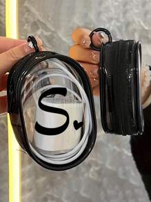 2pcs Portable Mini Transparent Zipper Storage Bags, Letter & Heart Design, Couple Hanging Pouches, Small Multi-Functional Storage Bags For Earphones, Chargers, Keychains, Transparent Travel Accessories, Black & White, Compact & Elegant, Suitable For Small Items, Cables, Bracelets, Cosmetics (1 Black + 1 White) (Zipper Style & Color Random, Ring Style & Size Random), Backpack Accessories, Back To School Supplies - Multicolor - View 7