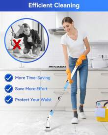 Máy chà sàn quay điện TASVAC EB5, Bàn chải tắm không dây 450RPM với 5 đầu làm sạch có thể thay thế và tay cầm mở rộng có thể điều chỉnh, Máy chà sàn phòng tắm công suất 1,5H cho bồn tắm, vữa, gạch, sàn, tường, bồn rửa - trắng - Xem 4