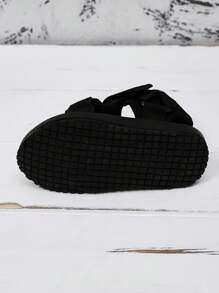 Simple Style Kids Sandals, Solid Color Flat Sandals, Daily Water Shoes, Lightweight Open-Toe Sandals Suitable For Boys, Girls, Infants, Toddlers In Summer, Woven Strap, Hook And Loop Design, Hiking Sport Sandals With Arch Support Yoga Mat Insole Comfortable Walking Water Sandals For Beach Travel Athletic