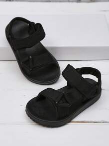 Simple Style Kids Sandals, Solid Color Flat Sandals, Daily Water Shoes, Lightweight Open-Toe Sandals Suitable For Boys, Girls, Infants, Toddlers In Summer, Woven Strap, Hook And Loop Design, Hiking Sport Sandals With Arch Support Yoga Mat Insole Comfortable Walking Water Sandals For Beach Travel Athletic