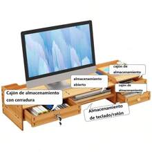 1 pieza Estante elevador de monitor de escritorio, organizador de escritorio de oficina para pantalla de computadora,Soporte Elevador De Metal Para Monitor Con Cajón Organizado,Soporte de escritorio multifuncional, soporte de escritorio apilable de varias capas, combinación libre de material de oficina, cómodo, Para Monitor De Computadora,Soporte de Madera para Monitor Laptop Multiusos Oficina Escritorio Organización,Esta mesa de almacenamiento de escritorio tiene una apariencia simple y una gran practicidad. El escritorio se puede usar para colocar computadoras de escritorio, portátiles, libros y otros artículos. Viene con tres cajones pequeños que pueden ayudarlo a almacenar artículos pequeños. Hay una pequeña rejilla en el medio que también puede almacenar cuadernos y notas adhesivas. Esta práctica mesa puede ayudarlo a optimizar el espacio del escritorio y mejorar la eficiencia de uso. - madera de cereza - Ver 4