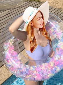 Aros inflables de natación en forma de corazón con plumas, aro de natación transparente, flotador de piscina, accesorios de fiesta en playa para adultos - transparente - Ver 1