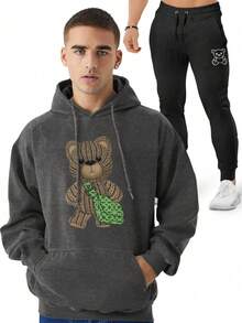 Men Hoodie & Sweatshirt Co-Ords - 深灰色 - 查看 1