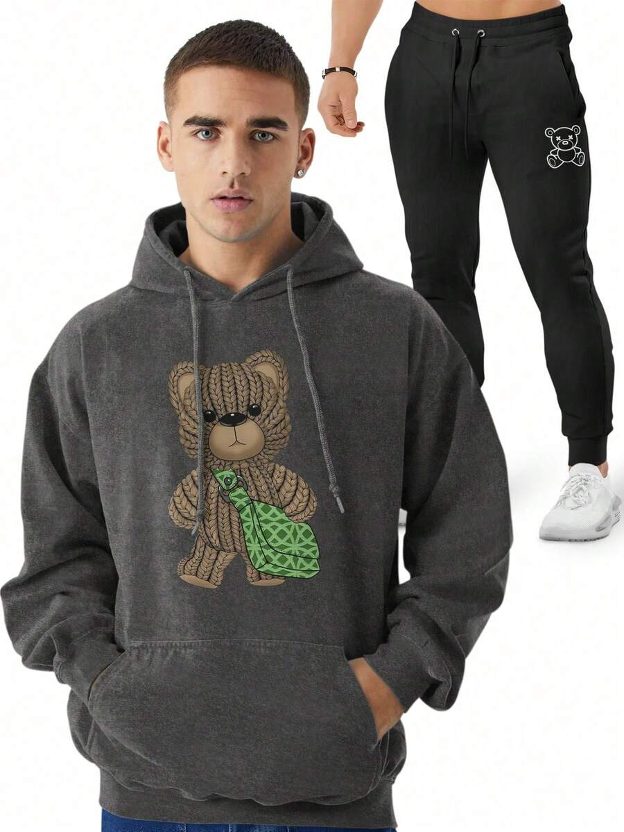 Men Hoodie & Sweatshirt Co-Ords - 深灰色 - 查看 1