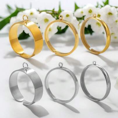 10st 304 Fingerringar i rostfritt stål med hål Enkel hängande ring Ring Öppen ring Handgjorda DIY smycken Tillbehör Ringar