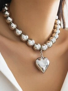 1pc Exaggerated Chunky Beaded Punk Collar Necklace, Geometric Bead Chain For Women - Multicolor - View 14