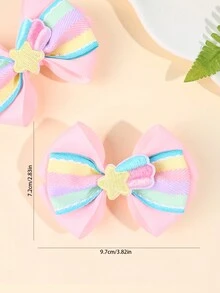 2 piezas de clips de cabello con lazos de cinta de colores con decoración de estrellas, adecuados para niños - Multicolor - Ver 3