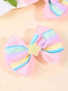 2 piezas de clips de cabello con lazos de cinta de colores con decoración de estrellas, adecuados para niños - Multicolor - Ver 6