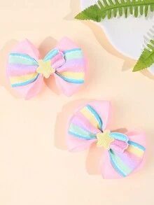 2 piezas de clips de cabello con lazos de cinta de colores con decoración de estrellas, adecuados para niños - Multicolor - Ver 5
